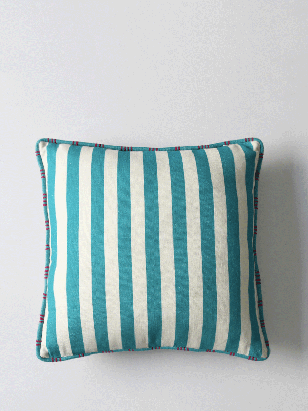 Striped Roses Cushion Cover (Turquoise)