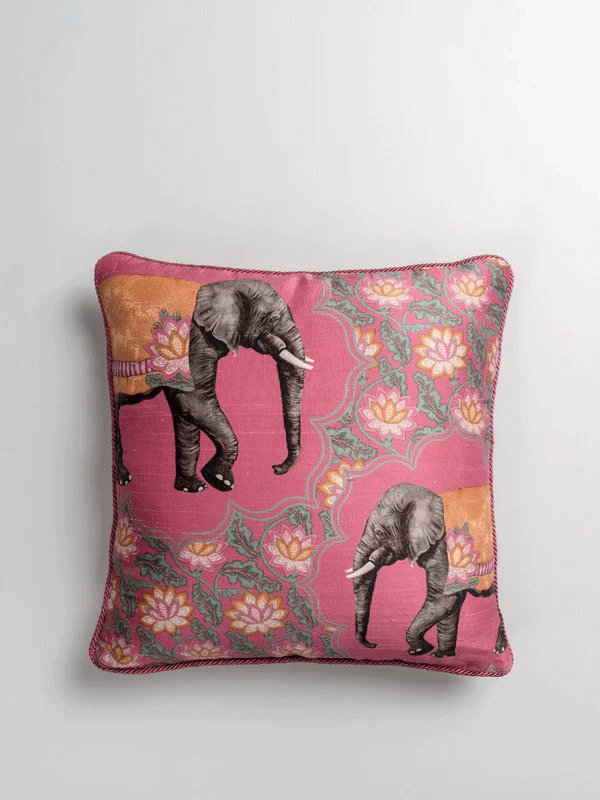 Haathi Jaal Cushion Cover (Pink)