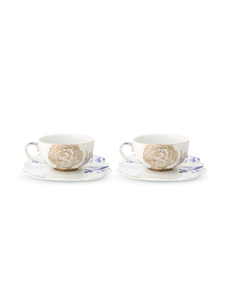 Royal White Cups & Saucers (Set of 2)