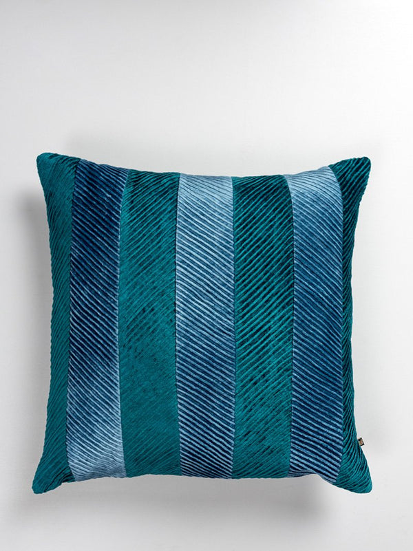 Striped Chevron Velvet Cushion Cover (Blue)